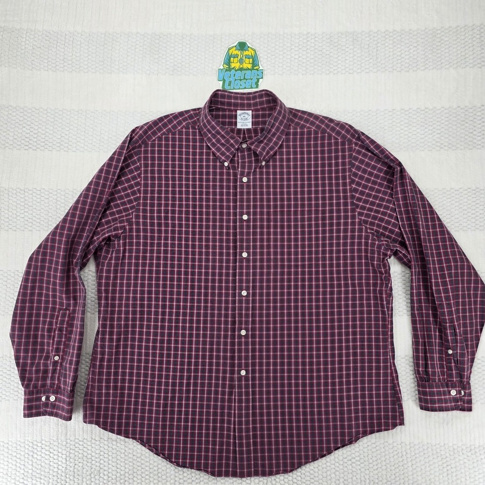 Brooks Brothers Shirt  Men's XXL Slim Fit Stretch Button Down Burgundy Plaid